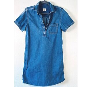 Gap 1969 Denim Shirt Dress Festival Cottagecore Short Sleeve Frayed Hem SZ M